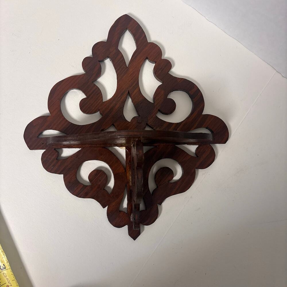 Vintage Dark Walnut Wood Shelf Ornate Fretwork Design 9" x 9.5" - Picture 4 of 10